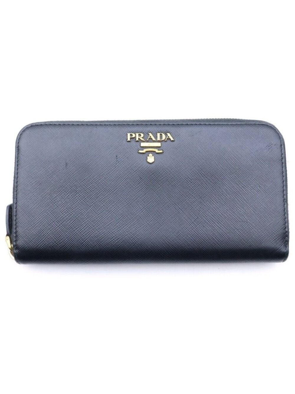 Prada Saffiano Leather Round Zip Wallet Black